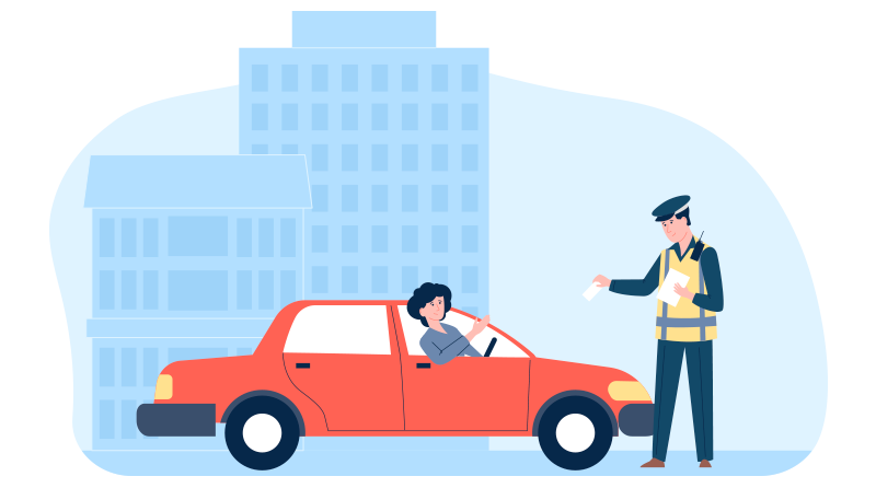 Agente multa chica en coche, gestión de multas en el seguro de coche